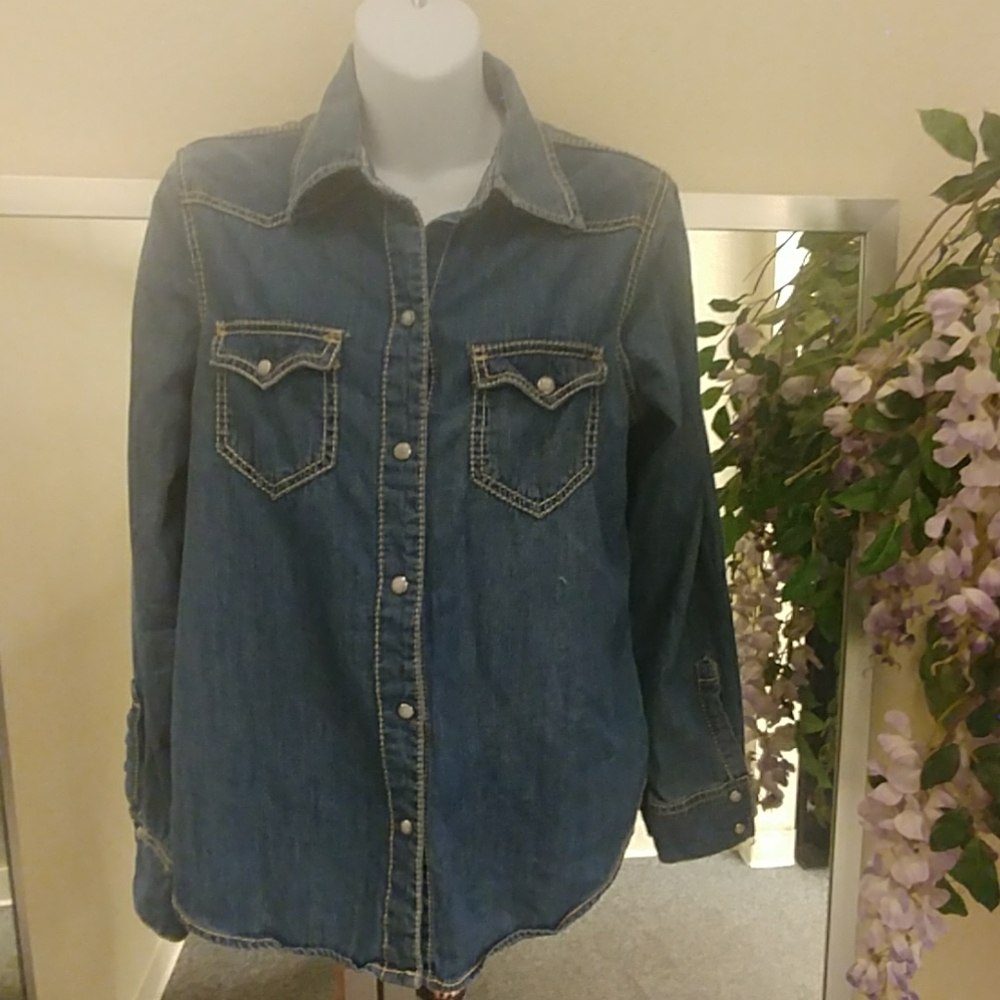 Seven 7 Pearl Snap Long Sleeve Denim Shirt - Picture 4 of 8